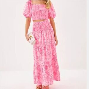 NEW Lilly Pulitzer Sold Out Everywhere Aston Maxi Set Pink Tiered Maxi Skirt